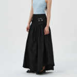 GANNI Duchesse Nylon Long Pocket Skirt – Black