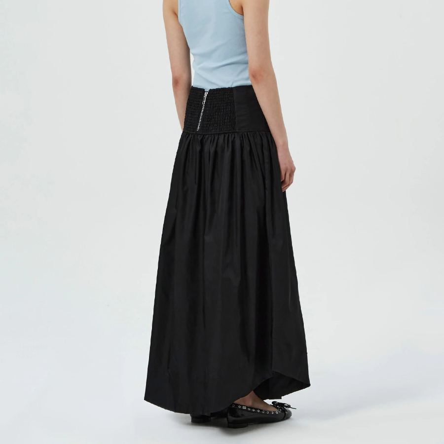 GANNI Duchesse Nylon Long Pocket Skirt – Black