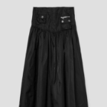 GANNI Duchesse Nylon Long Pocket Skirt – Black