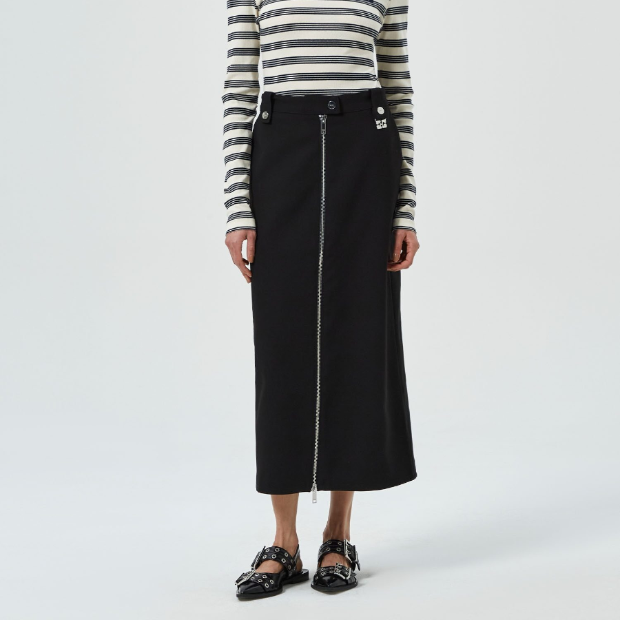 GANNI Bonded Crepe Long Skirt – Black