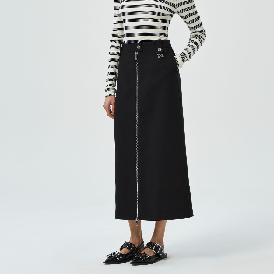 GANNI Bonded Crepe Long Skirt – Black