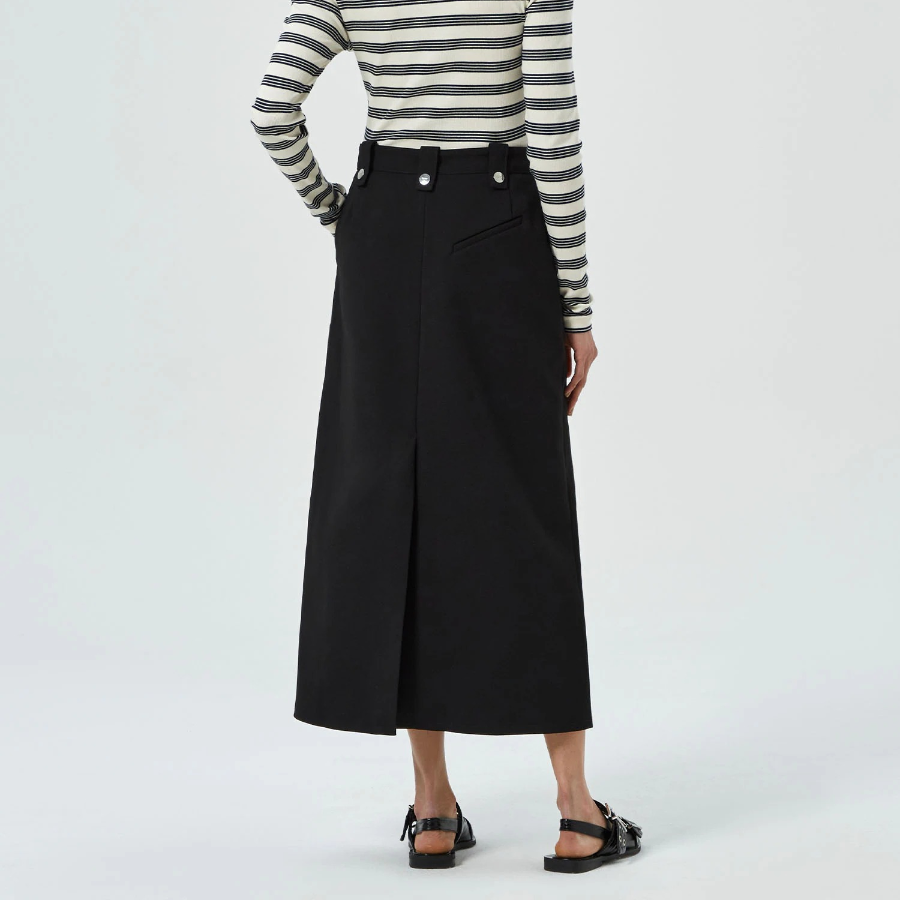 GANNI Bonded Crepe Long Skirt – Black