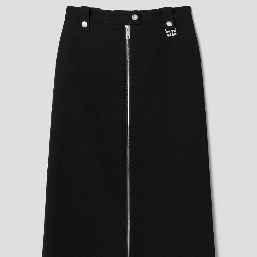 GANNI Bonded Crepe Long Skirt – Black