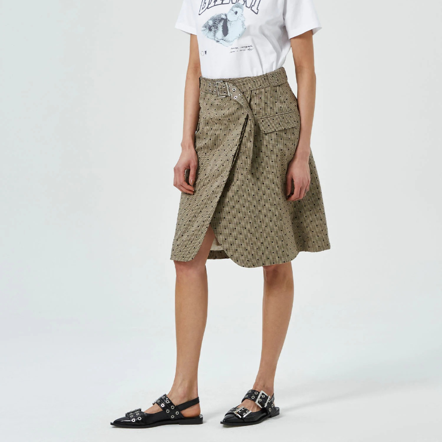 GANNI Flock Check Suiting Skirt – Tigers Eye