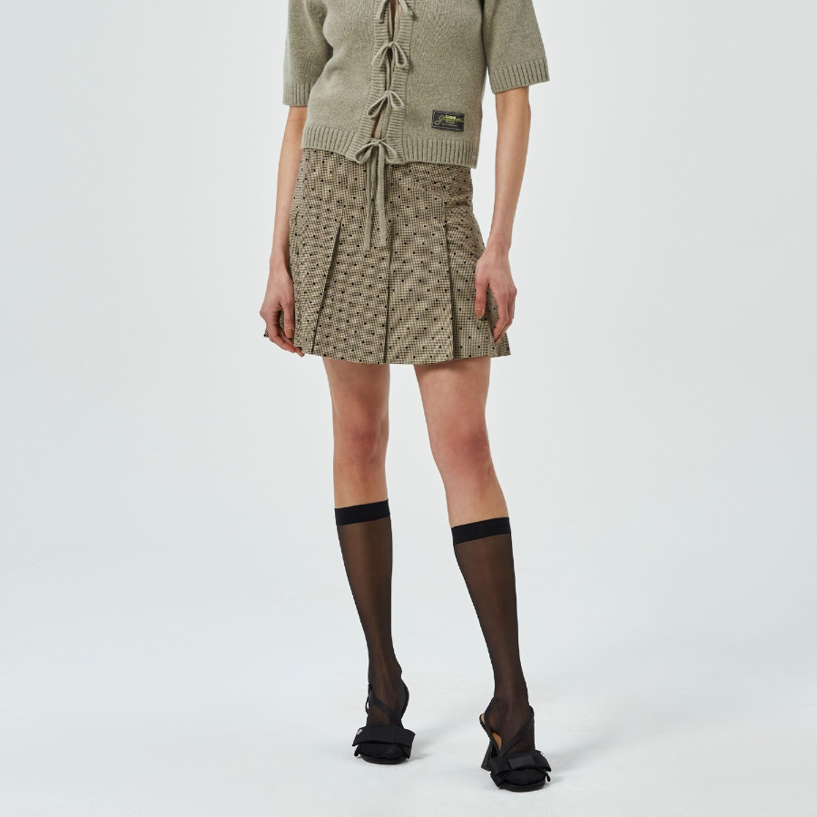 GANNI Flock Check Suiting Mini Skirt – Tigers Eye
