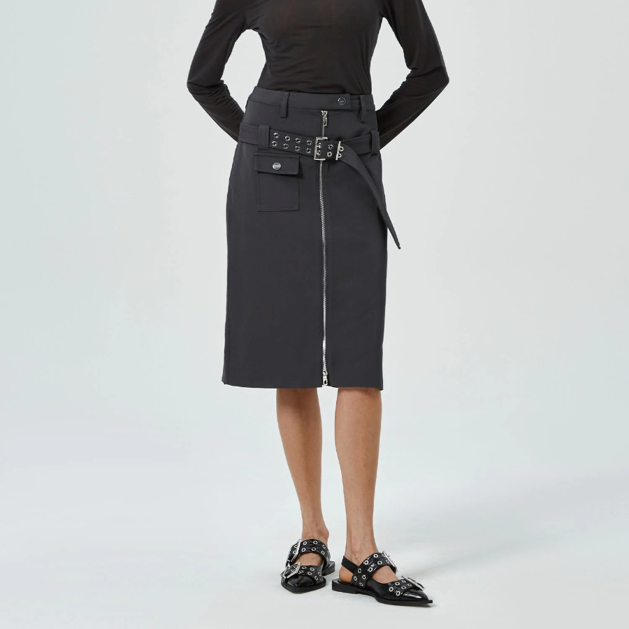 GANNI Heavy Twill Midi Skirt – Phantom