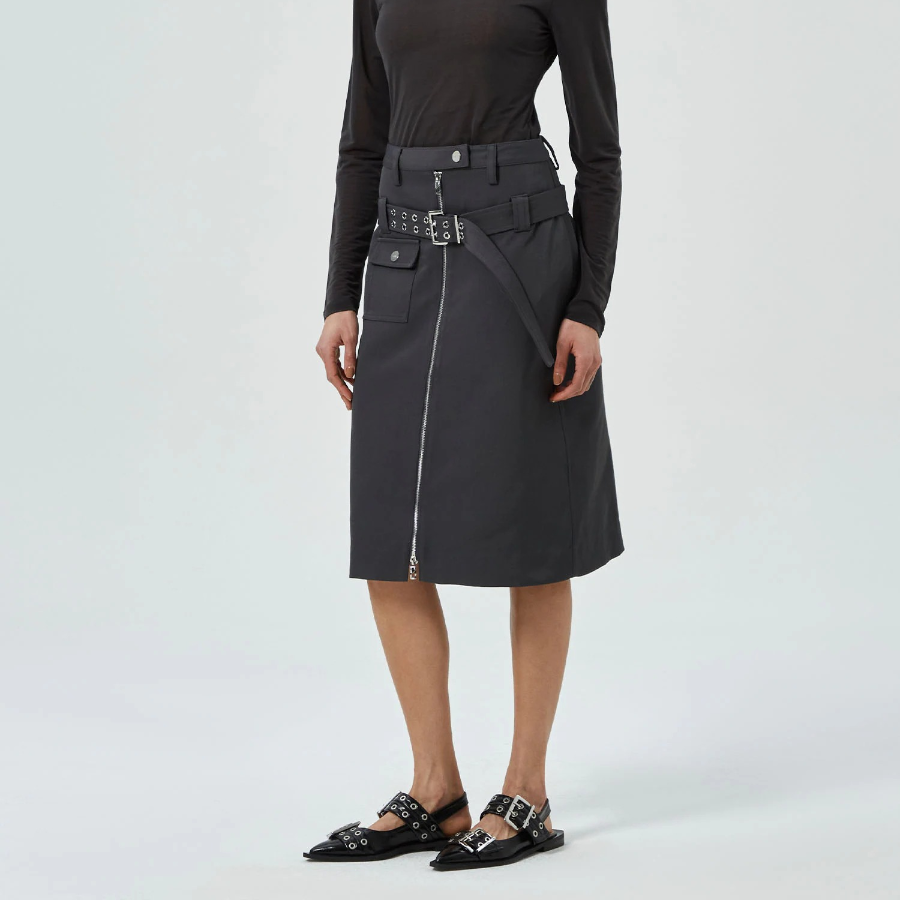 GANNI Heavy Twill Midi Skirt – Phantom
