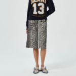 GANNI Cotton Tweed Midi Skirt – Leopard