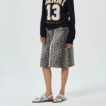 GANNI Cotton Tweed Midi Skirt – Leopard