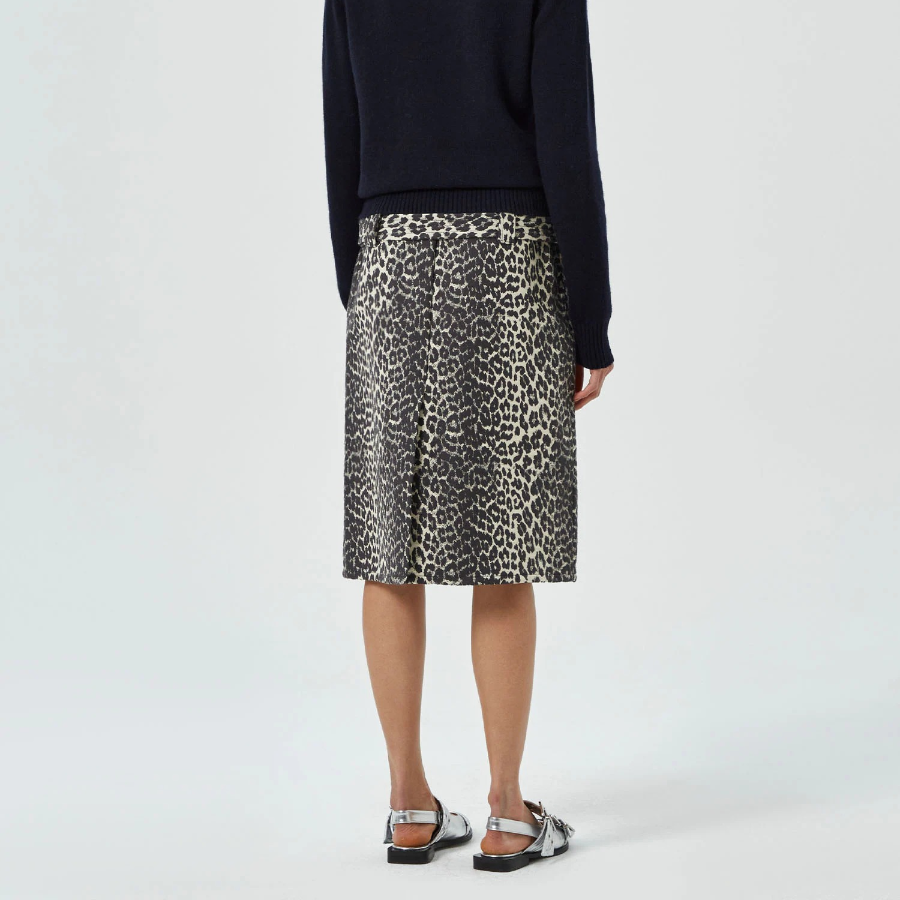 GANNI Cotton Tweed Midi Skirt – Leopard
