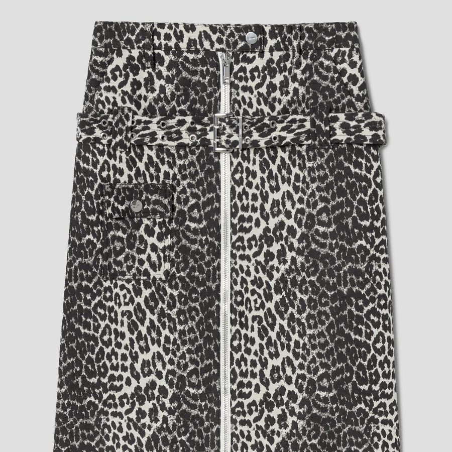 GANNI Cotton Tweed Midi Skirt – Leopard