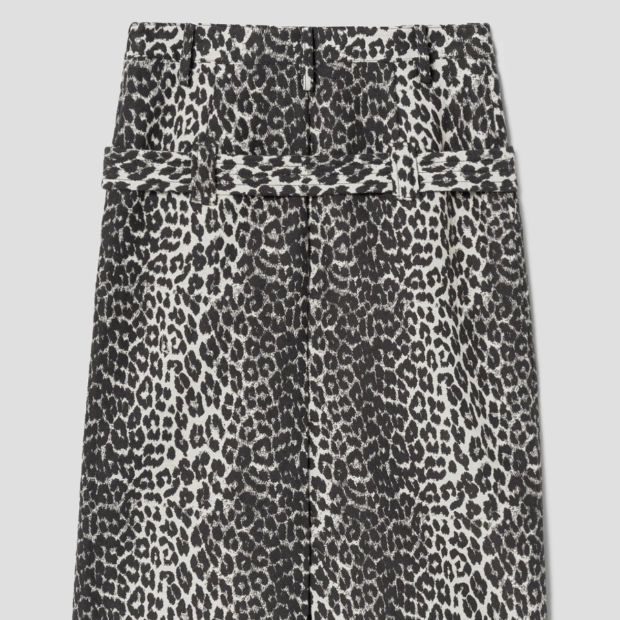 GANNI Cotton Tweed Midi Skirt – Leopard