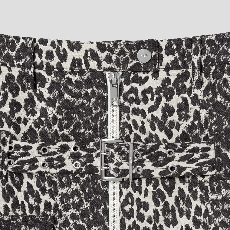 GANNI Cotton Tweed Midi Skirt – Leopard