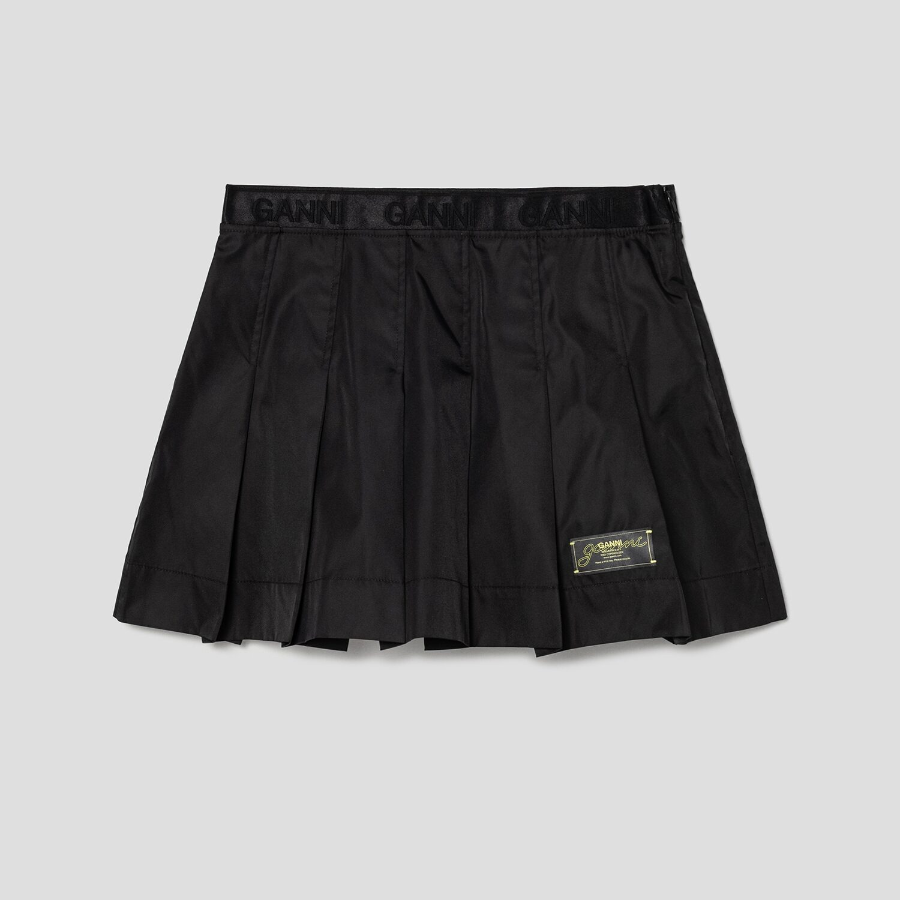 GANNI Duchesse Nylon Pleated Mini Skirt – Black