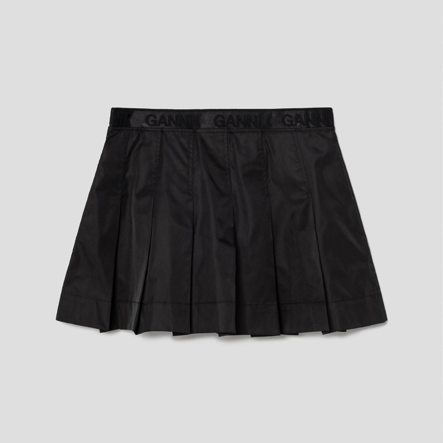 GANNI Duchesse Nylon Pleated Mini Skirt – Black