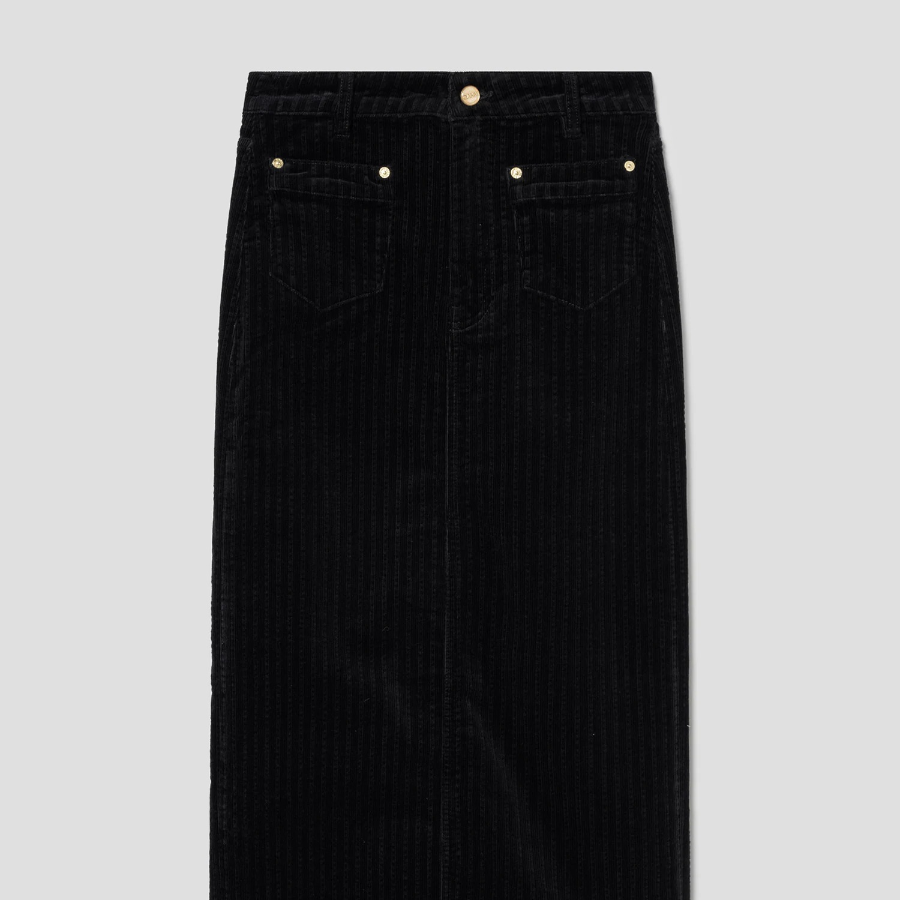 GANNI Stretch Corduroy Maxi Slit Skirt – Black