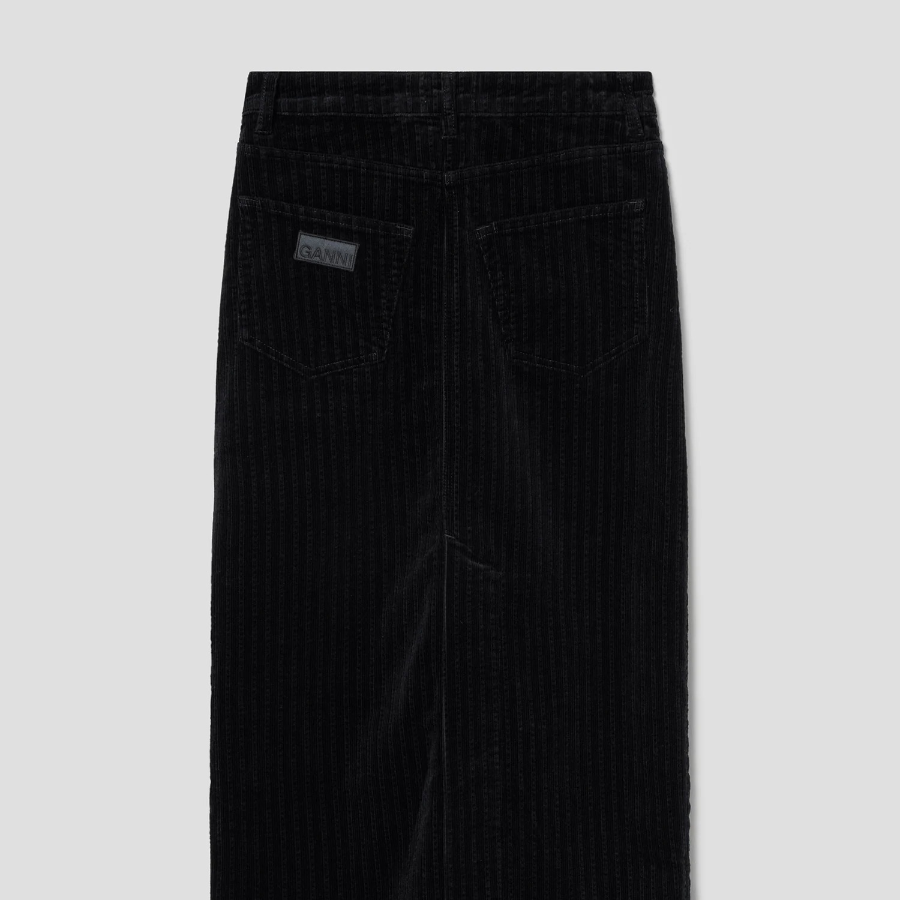 GANNI Stretch Corduroy Maxi Slit Skirt – Black