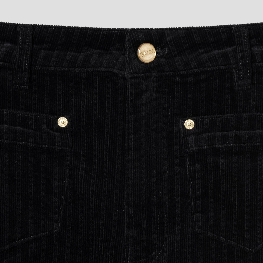 GANNI Stretch Corduroy Maxi Slit Skirt – Black