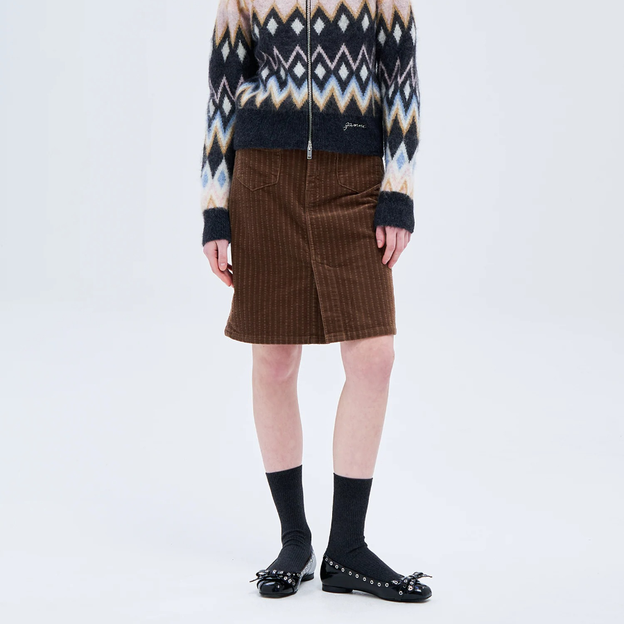 GANNI Stretch Corduroy Skirt – Brown