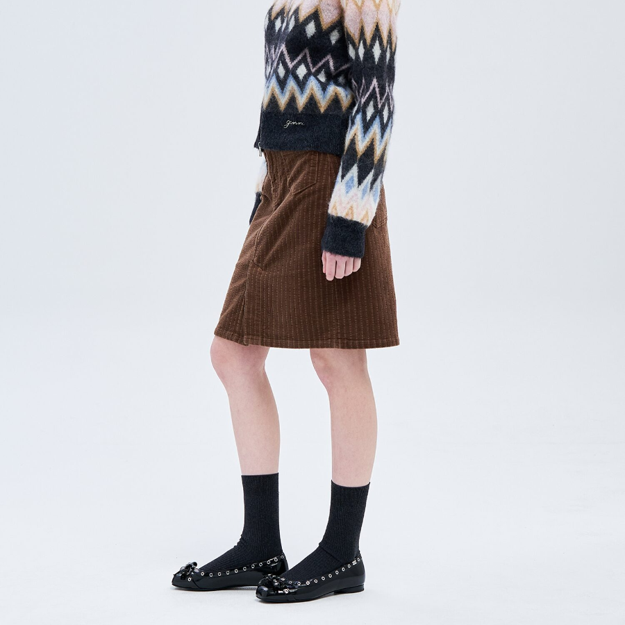GANNI Stretch Corduroy Skirt – Brown