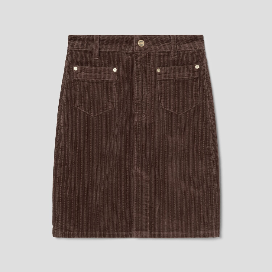 GANNI Stretch Corduroy Skirt – Brown