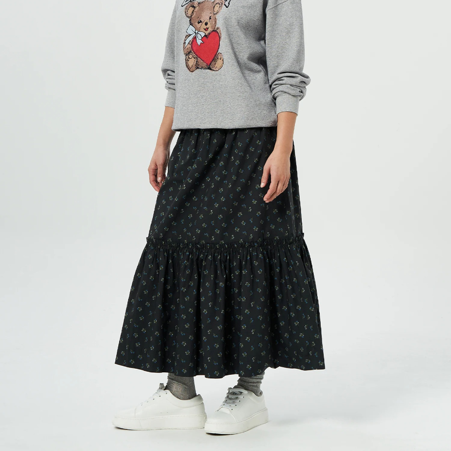 GANNI Printed Cotton Smock Maxi Skirt (Petite) – Ash