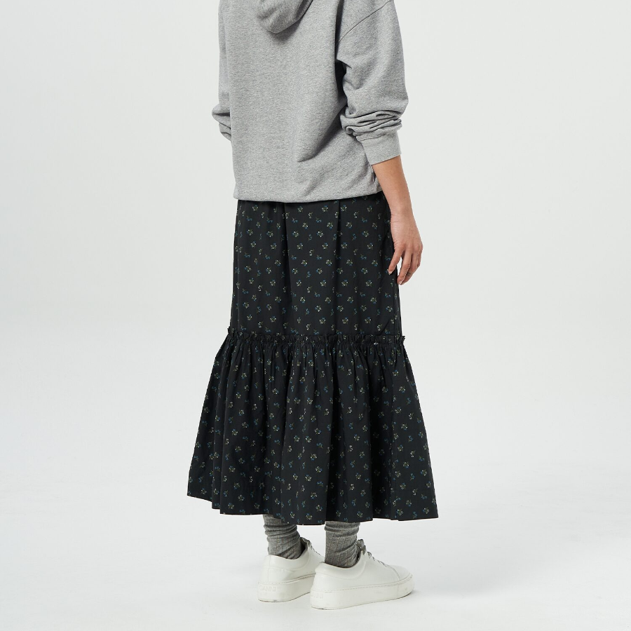 GANNI Printed Cotton Smock Maxi Skirt (Petite) – Ash
