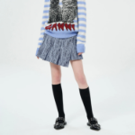 GANNI Cotton Tweed Wrap Mini Skirt – Sky Blue