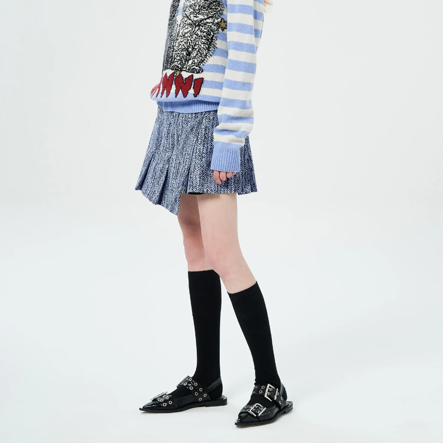 GANNI Cotton Tweed Wrap Mini Skirt – Sky Blue