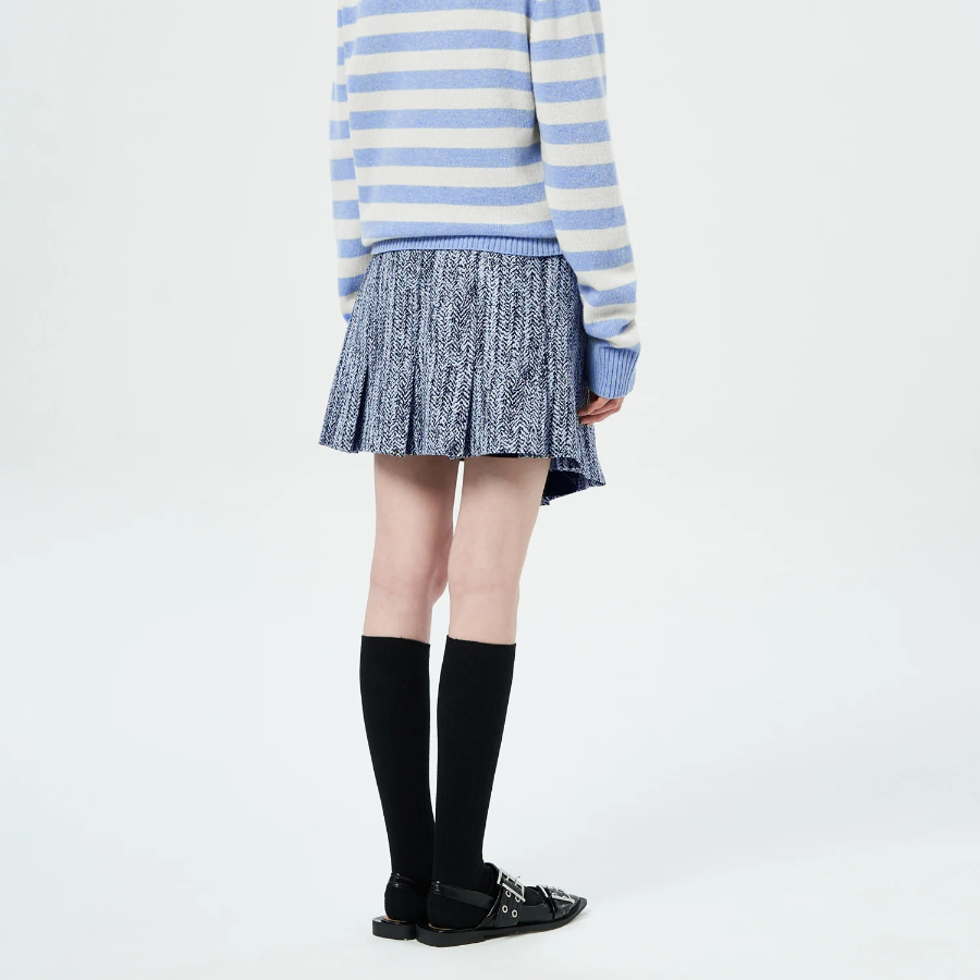 GANNI Cotton Tweed Wrap Mini Skirt – Sky Blue