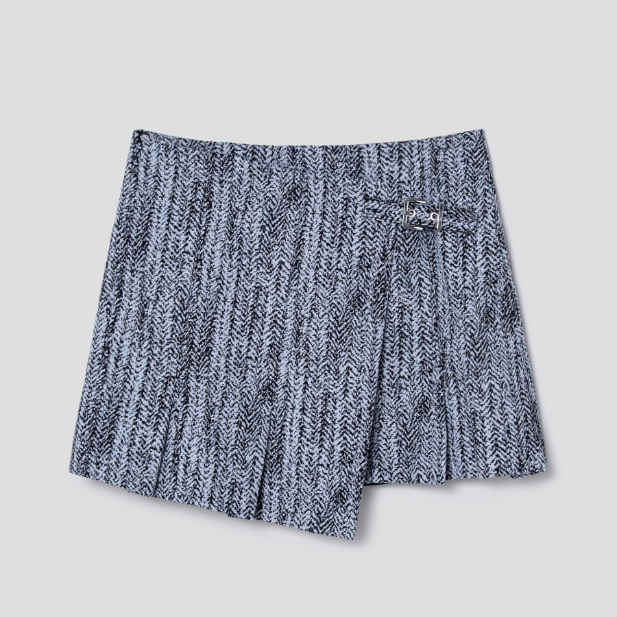 GANNI Cotton Tweed Wrap Mini Skirt – Sky Blue