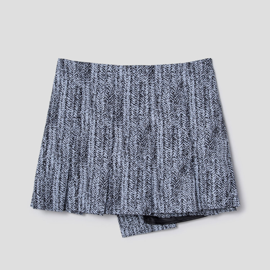 GANNI Cotton Tweed Wrap Mini Skirt – Sky Blue