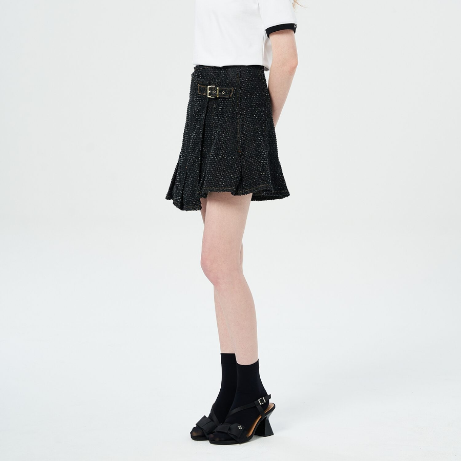 GANNI Fluffy Denim Wrap Mini Skirt – Black