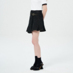 GANNI Fluffy Denim Wrap Mini Skirt – Black