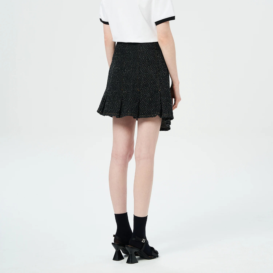 GANNI Fluffy Denim Wrap Mini Skirt – Black