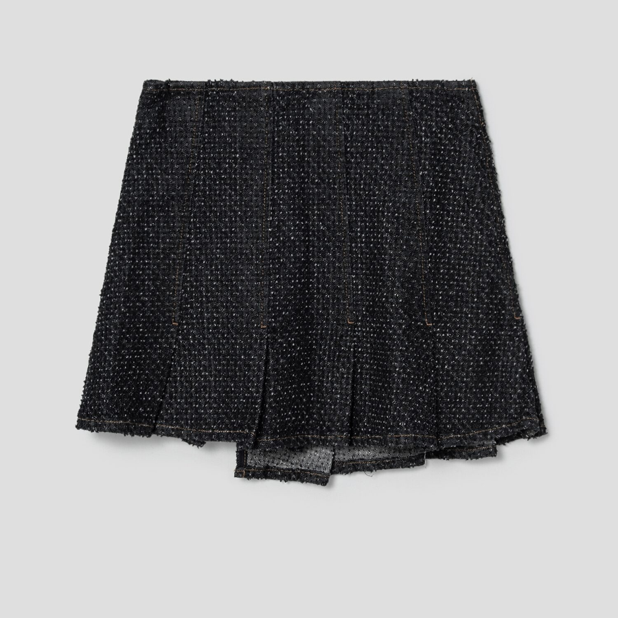 GANNI Fluffy Denim Wrap Mini Skirt – Black