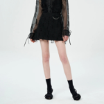 GANNI Fringed Tweed Mini Skirt – Black