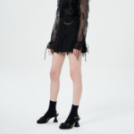 GANNI Fringed Tweed Mini Skirt – Black