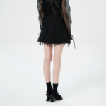 GANNI Fringed Tweed Mini Skirt – Black