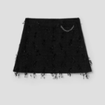 GANNI Fringed Tweed Mini Skirt – Black