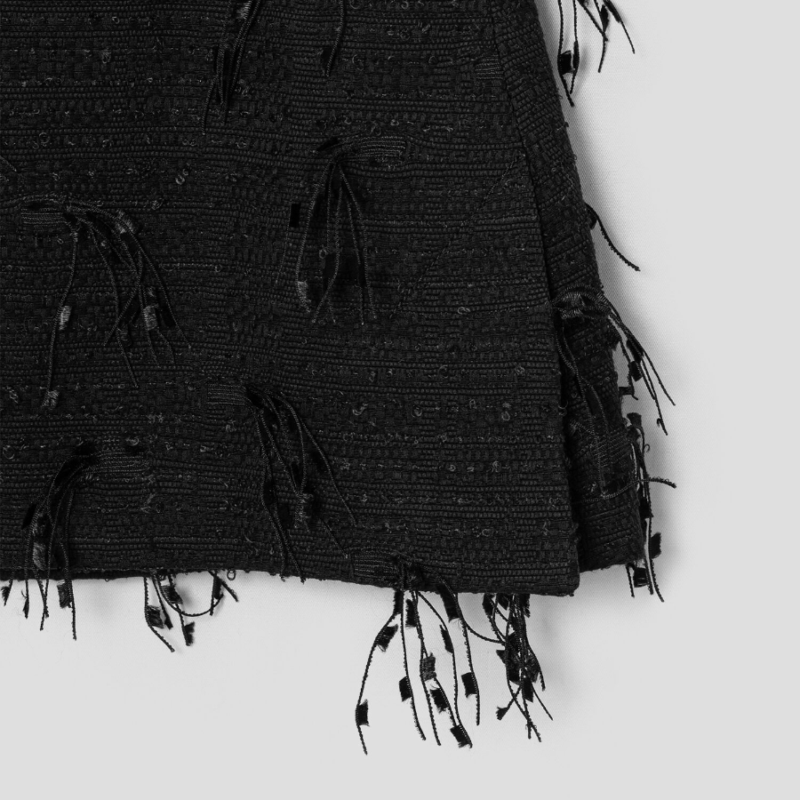 GANNI Fringed Tweed Mini Skirt – Black