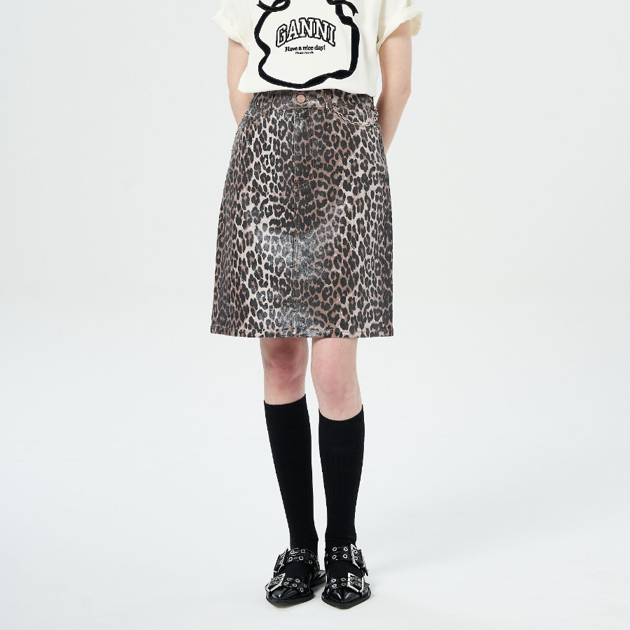 GANNI Foil Print Denim Skirt – Brown