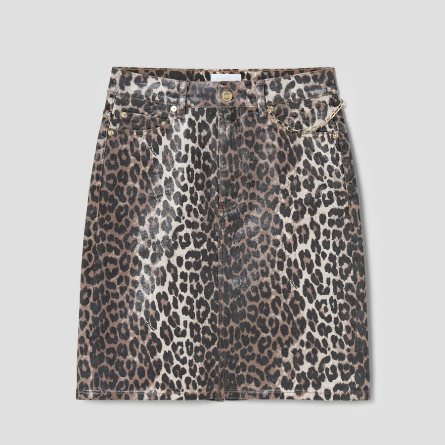 GANNI Foil Print Denim Skirt – Brown