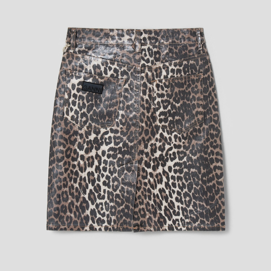 GANNI Foil Print Denim Skirt – Brown