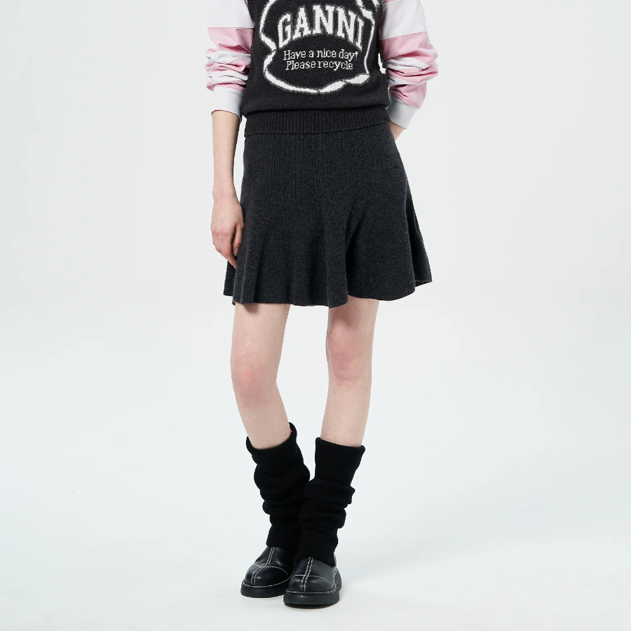 GANNI Cashmere Mix Mini Skirt – Ash