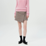 GANNI Check Wool Mix Wrap Mini Skirt – Beige