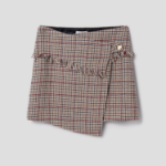 GANNI Check Wool Mix Wrap Mini Skirt – Beige