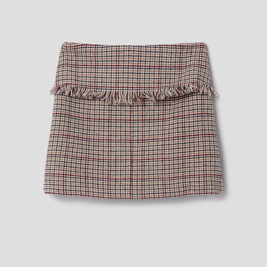 GANNI Check Wool Mix Wrap Mini Skirt – Beige