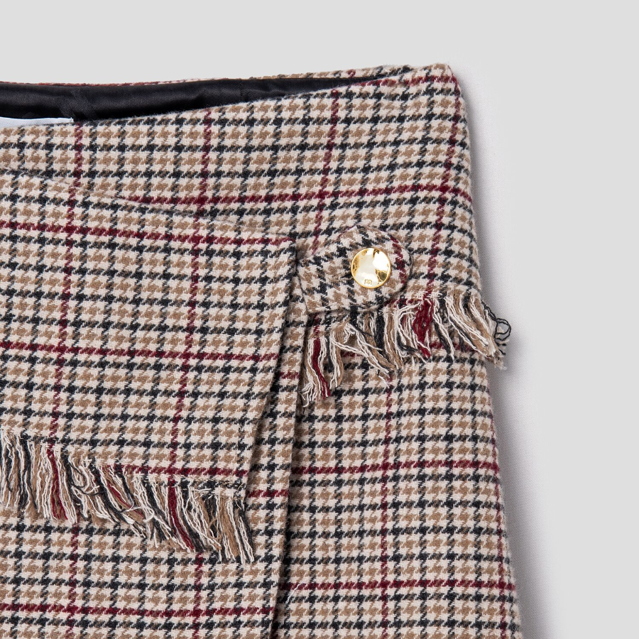 GANNI Check Wool Mix Wrap Mini Skirt – Beige