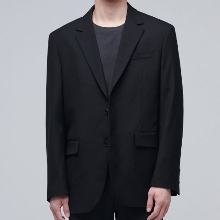 Relaxed Basic Wool Blazer — Black